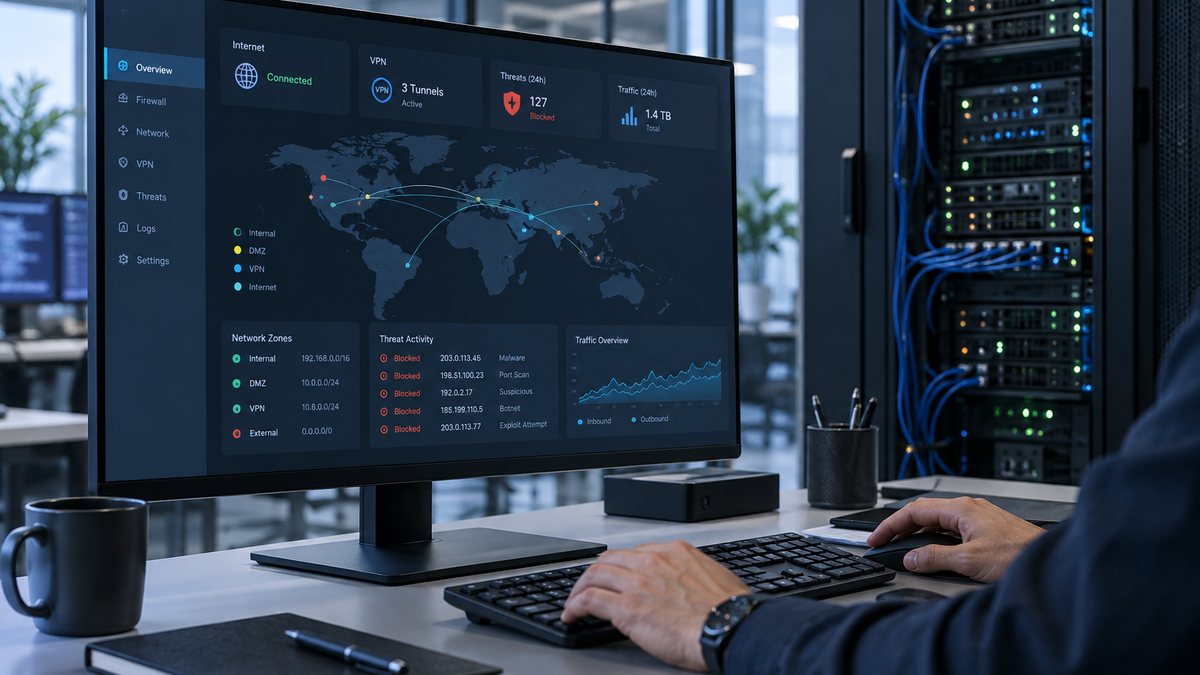 Firewall-Übersicht und Serverschrank